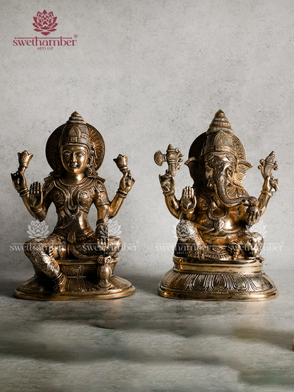 Fine Brass Ganesha Laxmi Statue