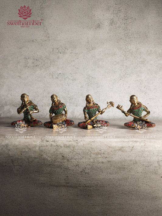 Brass Lady Musician Statue Set – Table & Showcase Décor