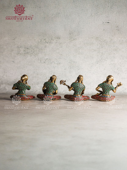 Brass Lady Musician Statue Set – Table & Showcase Décor