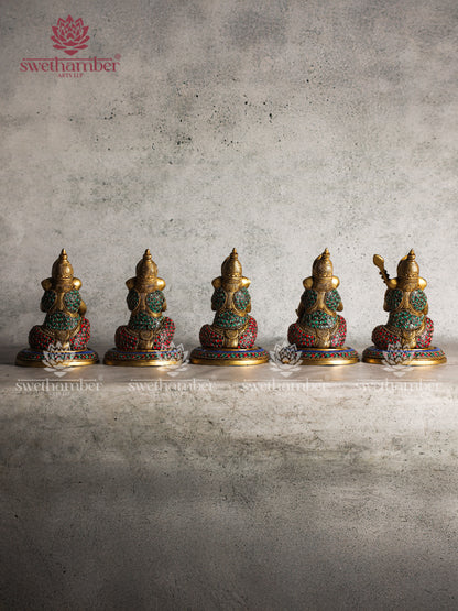 BRASS GANESHA SITTING MUSICAL SET