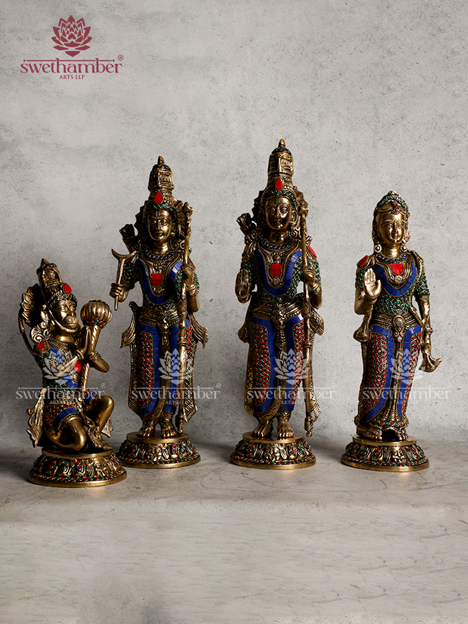 Ramdarbar – Brass Statue of Lord Rama with Sita, Lakshman & Hanuman