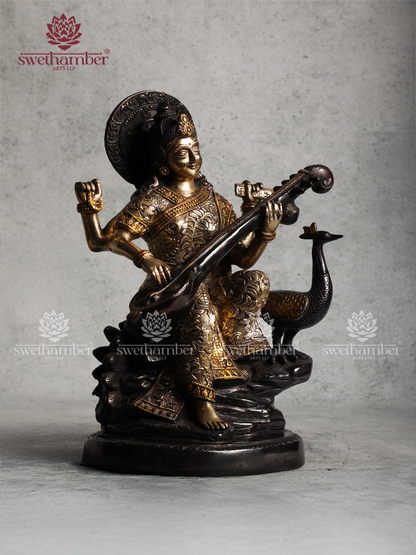 Traditional Saraswati Mata Brass Murti