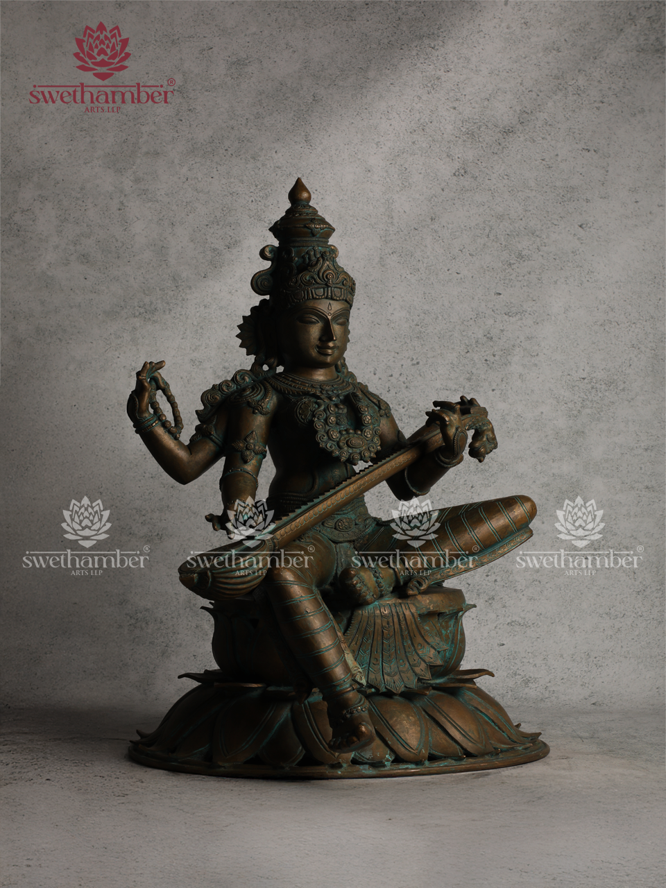 Large Saraswati Idol – Premium Bronze Finish with Detailing