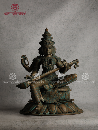 Large Saraswati Idol – Premium Bronze Finish with Detailing
