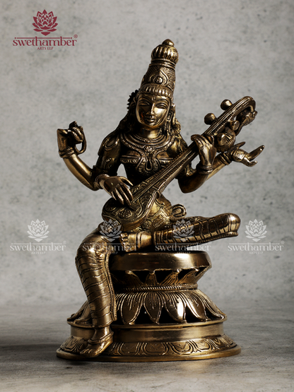 Brass Saraswati Idol for Education & Knowledge