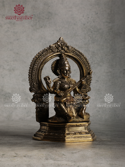 Traditional Brass Saraswati Idol for Home & Office