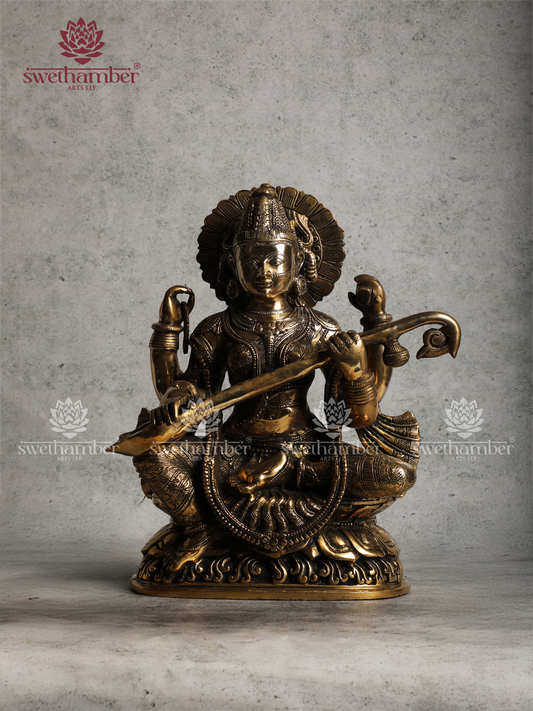 Goddess Saraswati Brass Idol – Antique Finish