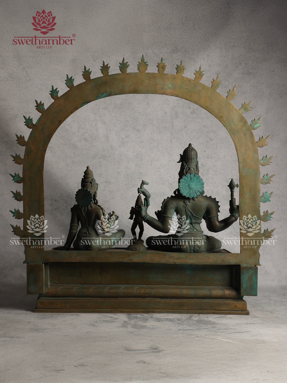 Bronze Sitting Shiv Parvathi with Kartikeya