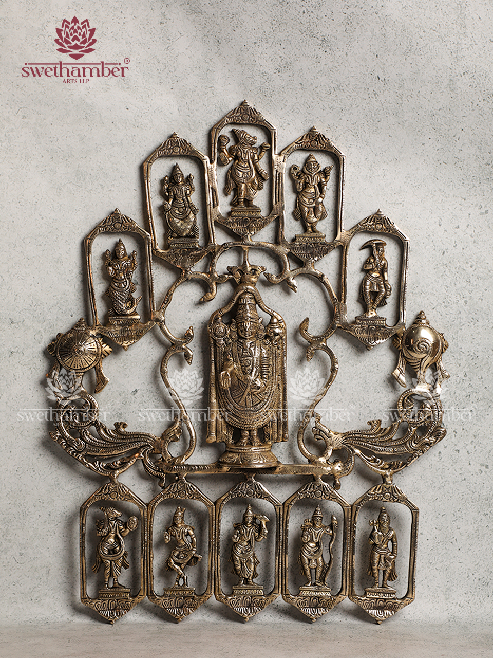 Dasavatar Wall Hanging – Handcrafted Brass Sculpture of Lord Vishnu’s Ten Avatars