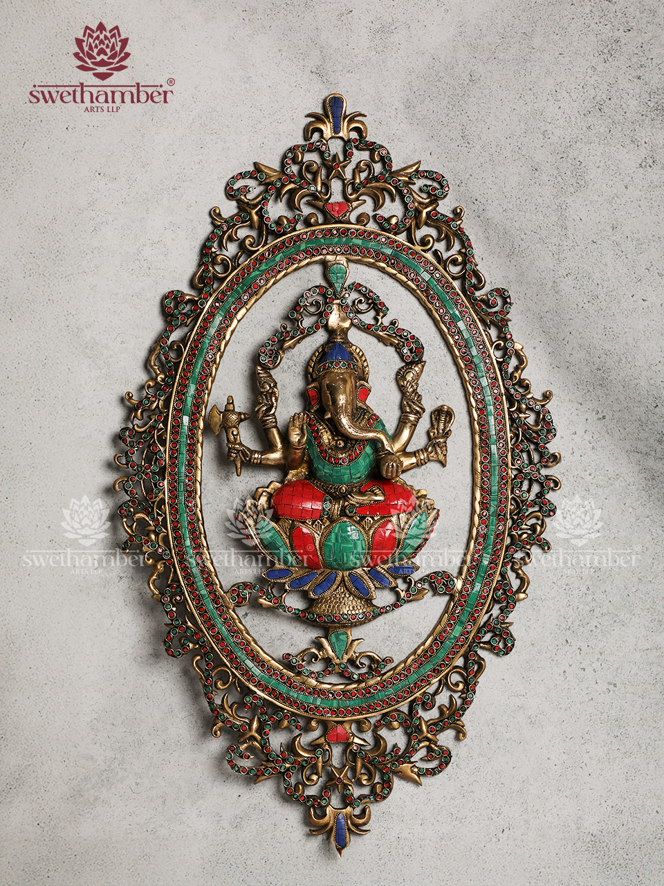 Ganesha on Lotus Wall hanging Brass Decor