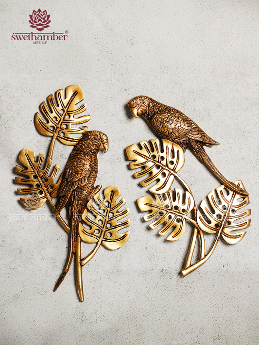 PARROT WITH LEAF BRASS WALL HANGING