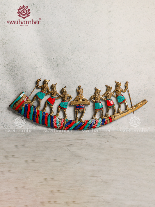 Tribal Dancing Men on Trumpet Brass Wall Hanging