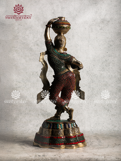 Brass Matka Lady Idol for Living Room Decoration