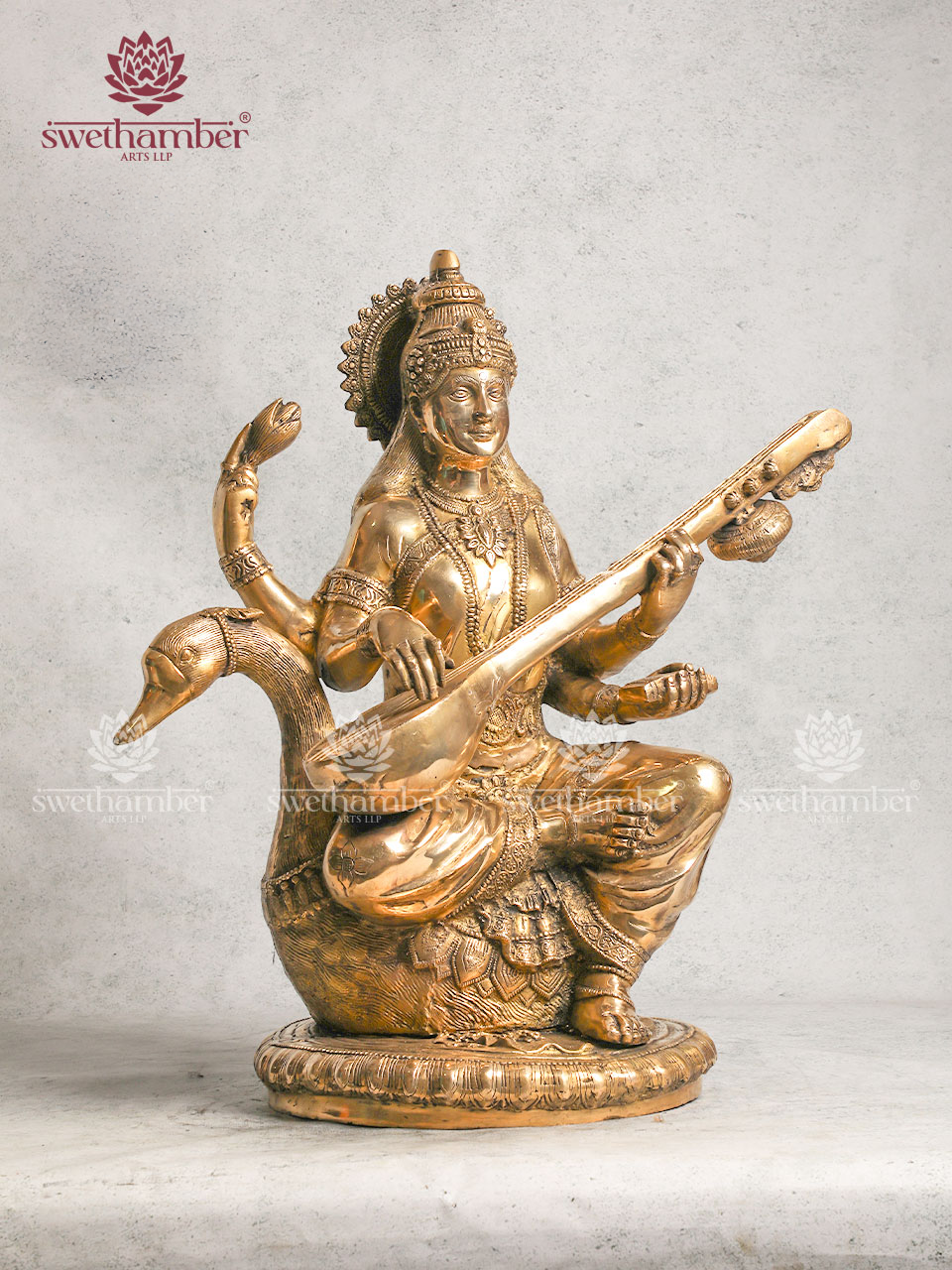 Brass Large Saraswati Idol for Home Décor