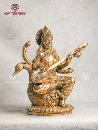 Brass Large Saraswati Idol for Home Décor