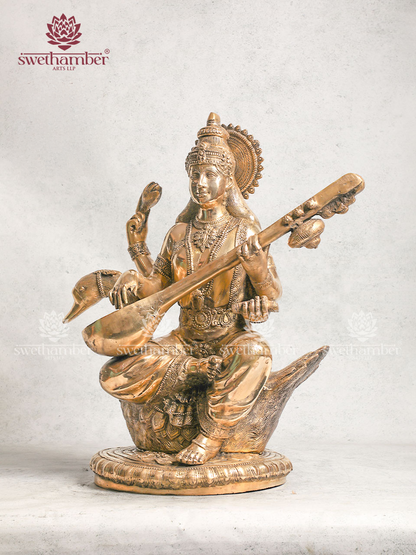 Brass Large Saraswati Idol for Home Décor