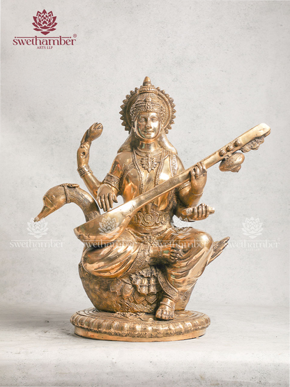 Brass Large Saraswati Idol for Home Décor