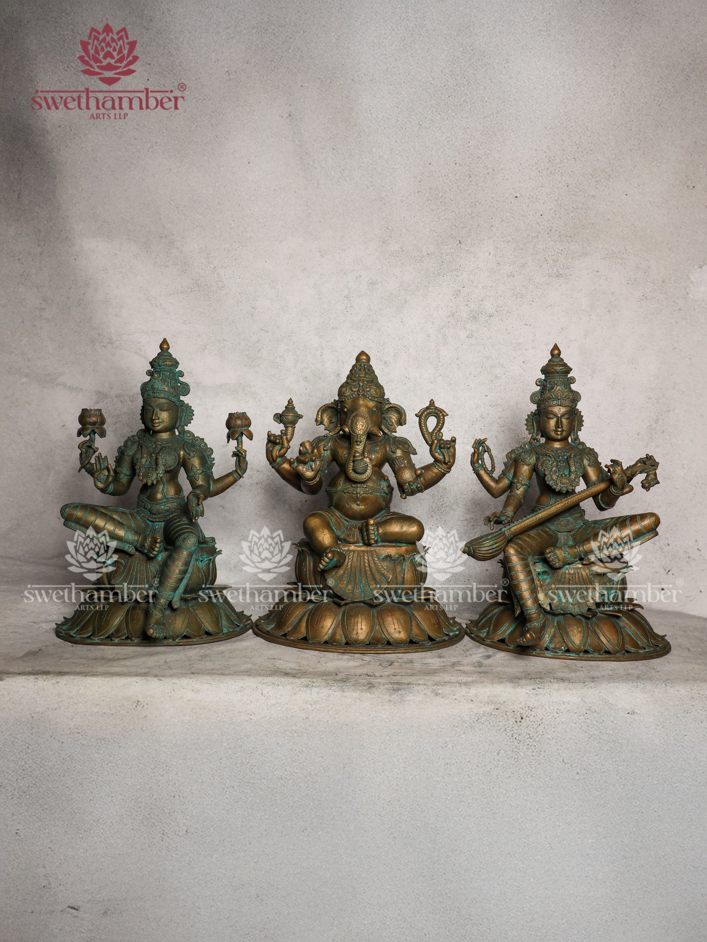 Bronze Ganesh laxmi Saraswati Statue