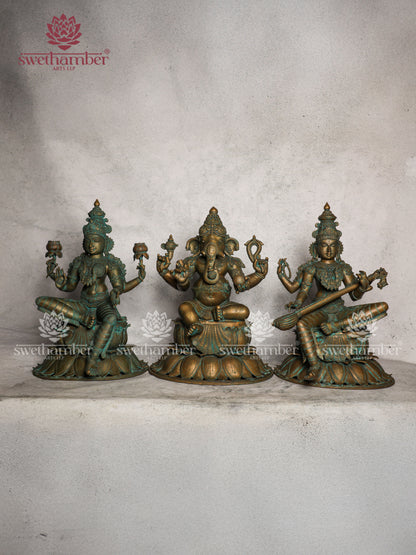 Bronze Ganesh laxmi Saraswati Statue