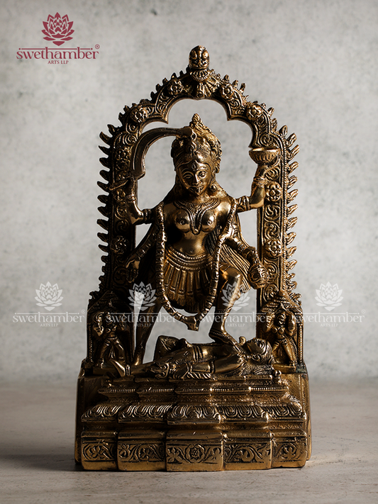 Brass Kali statue with Prabhavali 10"