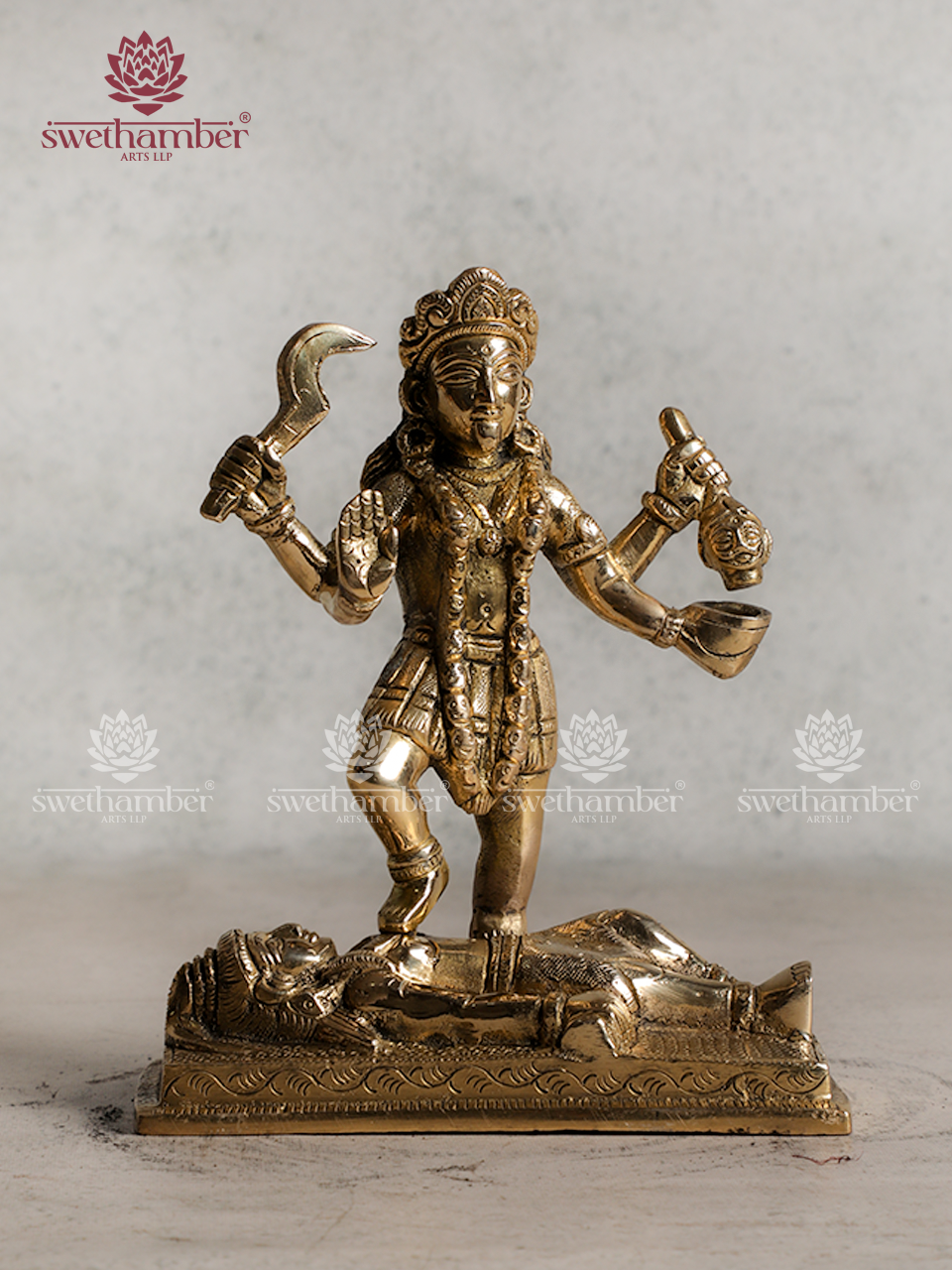 Brass Charbhuja Maa Kali Idol 7"