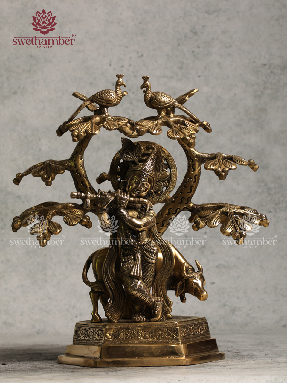 Lord Krishna with Cow – Handcrafted Brass Statue