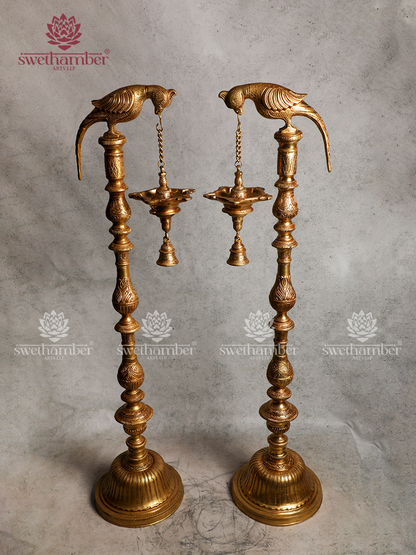 PARROT BRASS LAMP SET WITH BELL