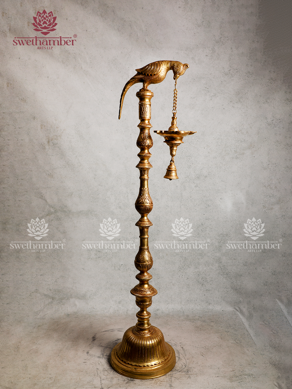 PARROT BRASS LAMP SET WITH BELL