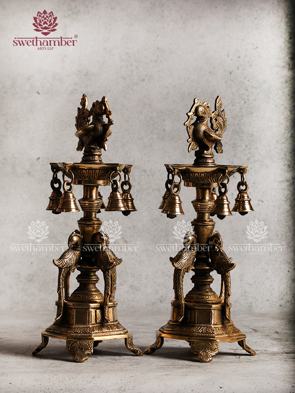Bird Brass Lamp with bells