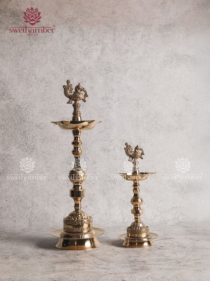 Brass Peacock Diya Lamp Set for Home, Temple & Gifting