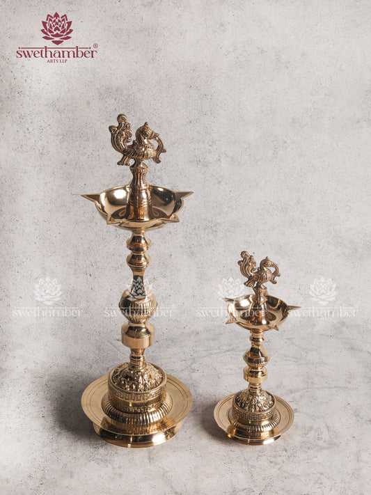 Brass Peacock Diya Lamp Set for Home, Temple & Gifting