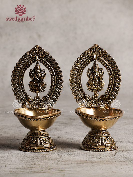 Light weight Brass Ganesha and  Laxmi Deepa