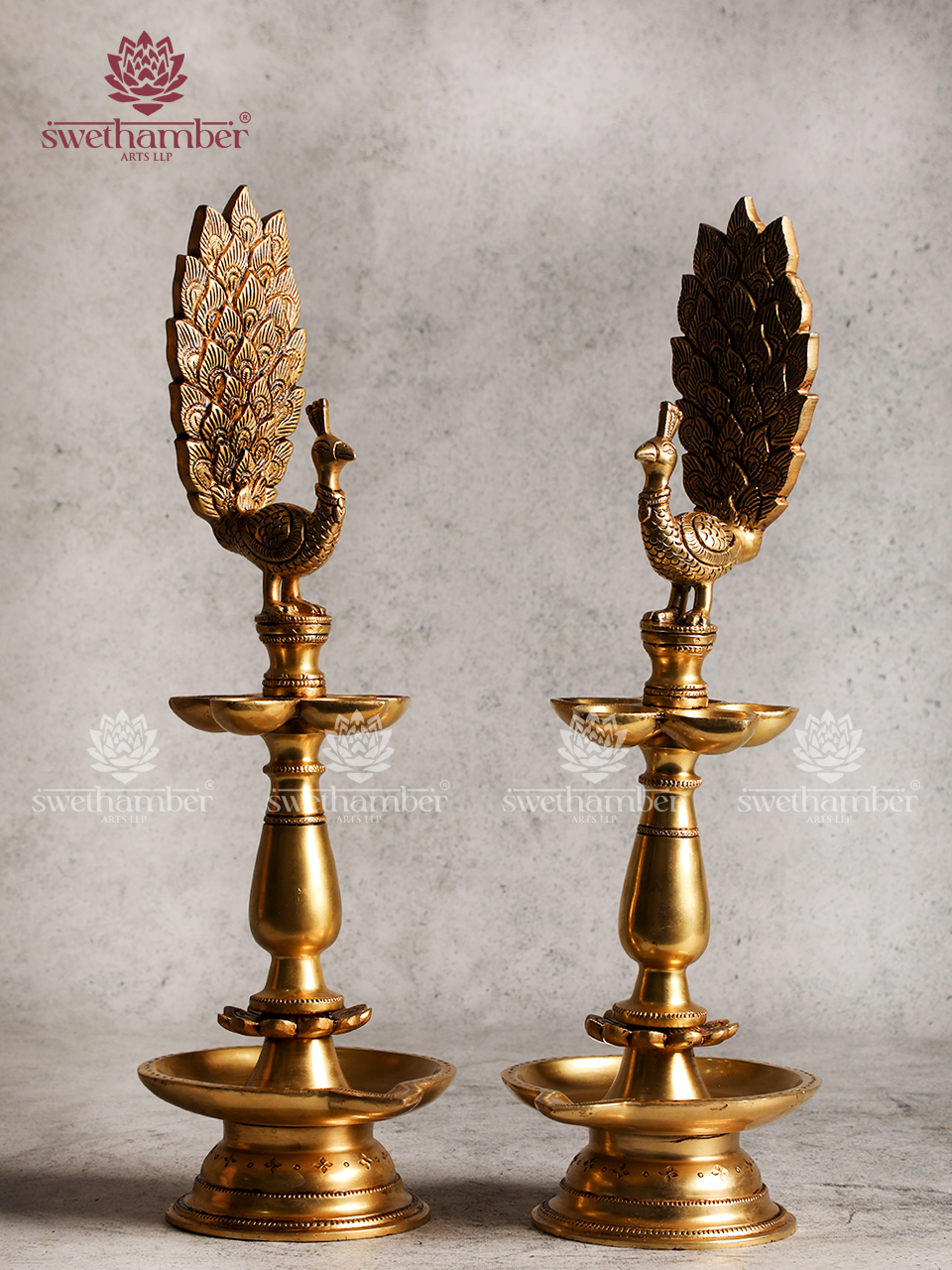 Brass Peacock Lamp Set