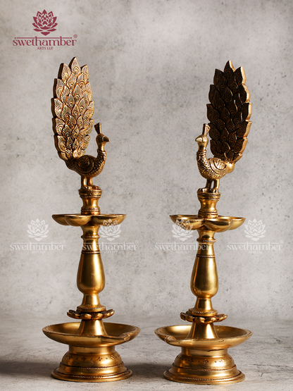 Brass Peacock Lamp Set