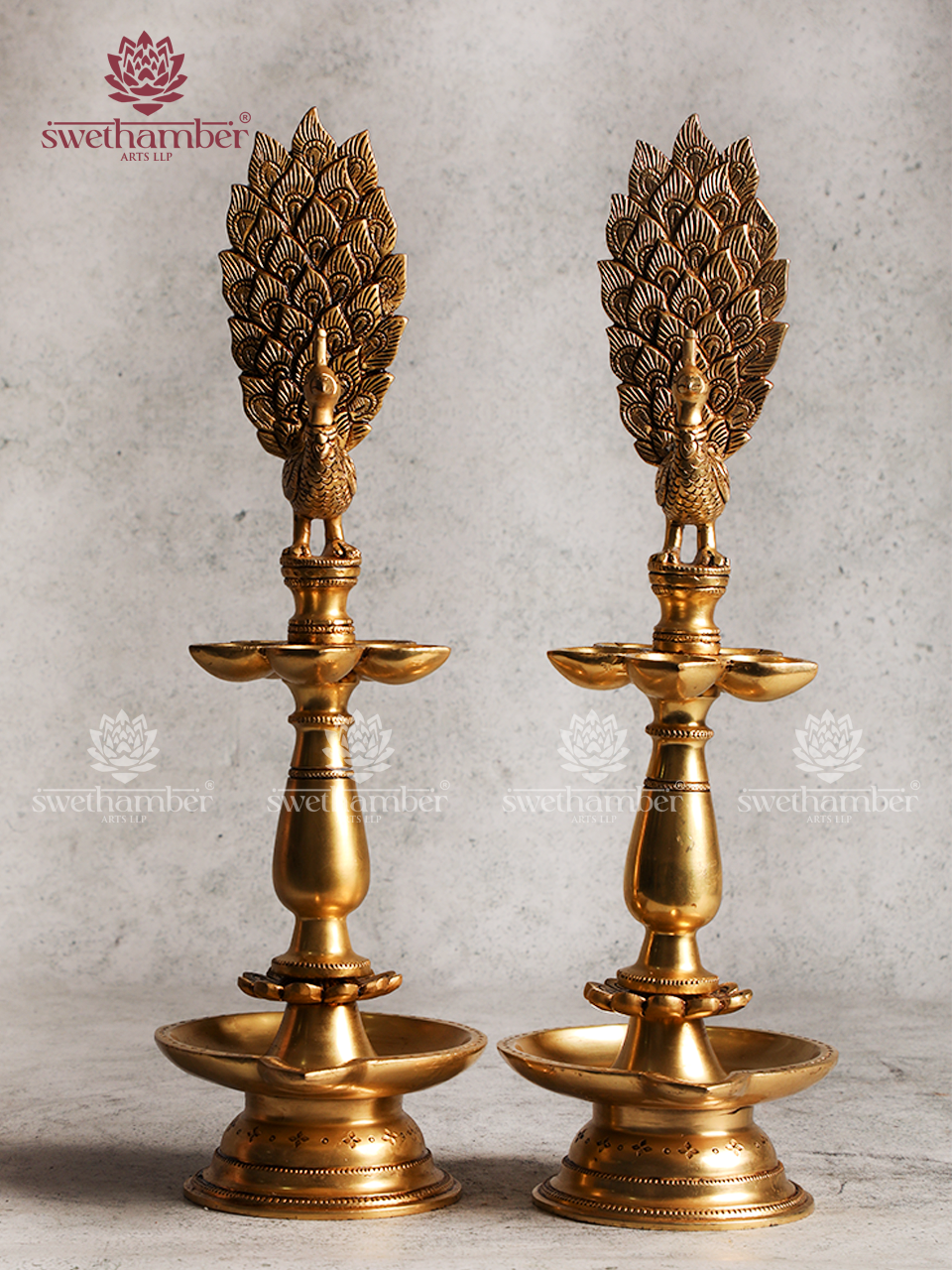 Brass Peacock Lamp Set