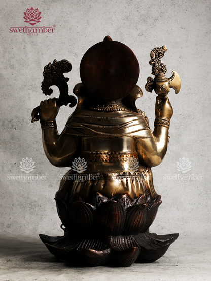 BRASS GANESHA SITTING ON LOTUS