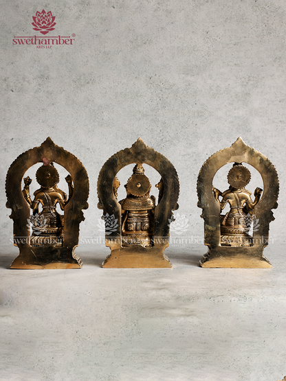 Brass Lord Ganesha Laxmi and Saraswati Statue