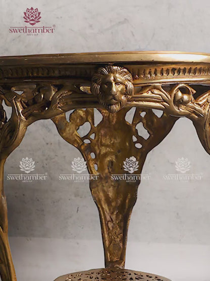 Handcrafted Brass Round Table | Pooja Chowki for Idols, Garden & Dining Use