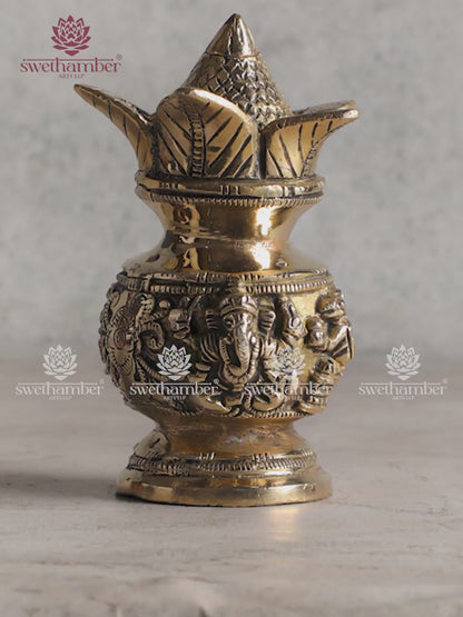 Antique Finish Brass Kalash with Coconut for Home & Temple