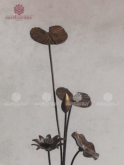 Decorative Brass Lotus Bud & Leaf Stand for Table