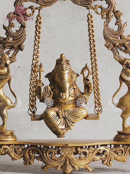 Brass Lord Ganesha on Jhula Swing Idol – Ganpati Statue for Home Decor & Gifting