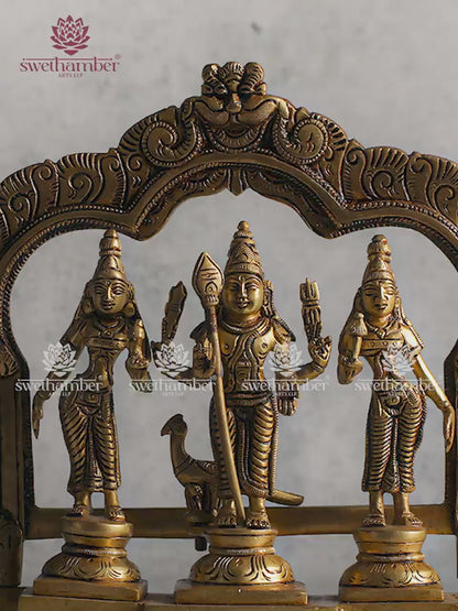 Murugan with Valli & Devasena Idol – Lord Murugan Family Statue for Home Temple