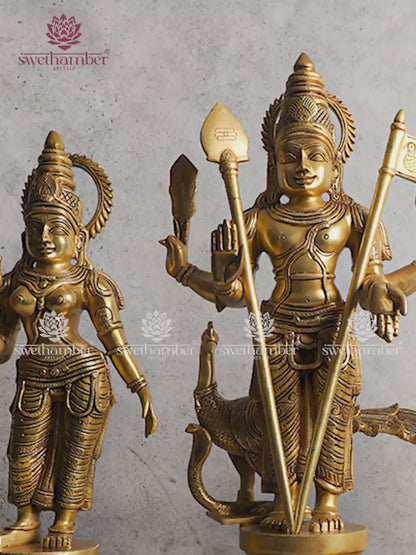 Lord Murugan with Valli & Devasena Idol – Divine Kartikeya Statue for Home & Temple