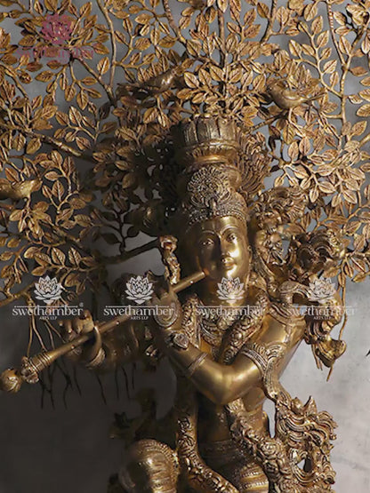 Large Lord Krishna Playing Flute under Tree