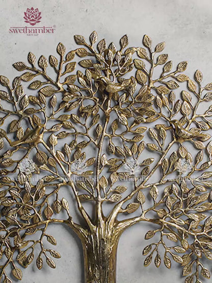 Brass Tree of Life Wall Hanging with Birds | Vastu Wall Decor