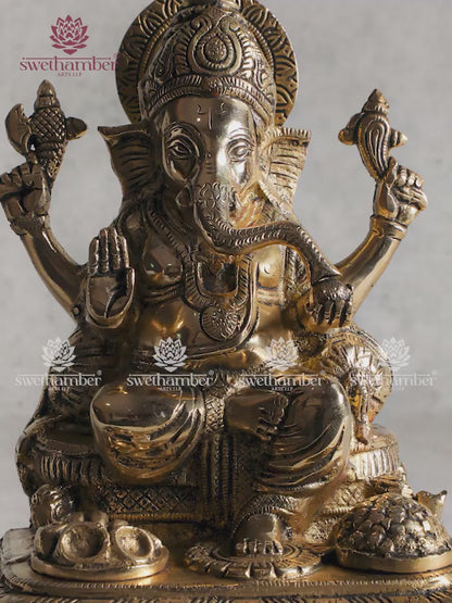 Sitting Ganesha Brass Idol (Ek Pada Pose)