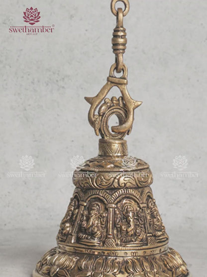 Ganesha Engraved Brass Hanging Bell for Home & Temple