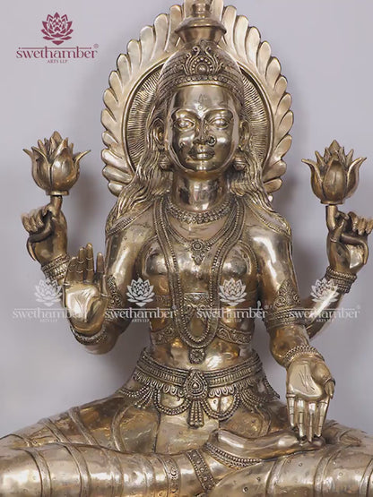 62" Large Goddess Lakshmi seated on Lotus Pedestal