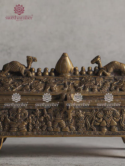 Pure Brass Multipurpose Jewelry Box – Camel Design with Intricate Carvings | Decorative Storage Box