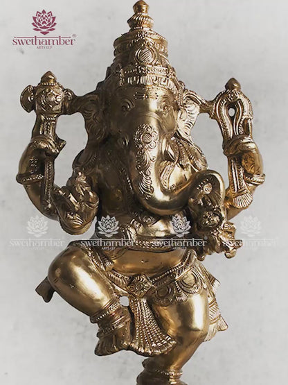 Bronze Dancing Ganesha Idol – Nritya Ganapati Statue for Home Decor